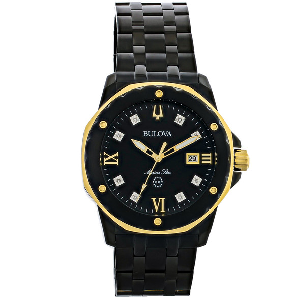 Bulova Marine Star Men's Diamond Black ION PVD Stainless Quartz Watch 98D176