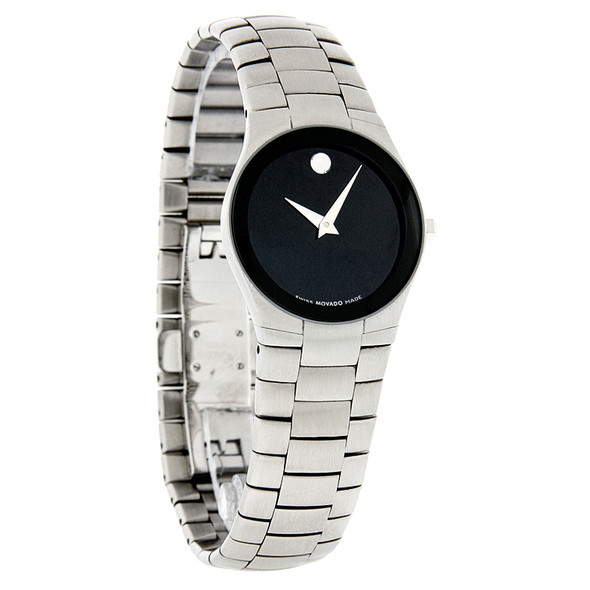 Movado Strato Women's Black Dial Stainless Steel Swiss Quartz Watch 0605609