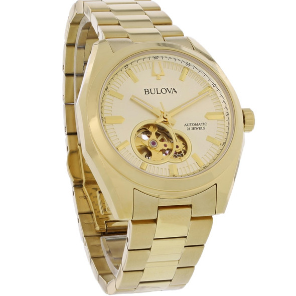 Bulova Surveyor Men's Gold Tone Stainless Champagne Dial Automatic Watch 97A182