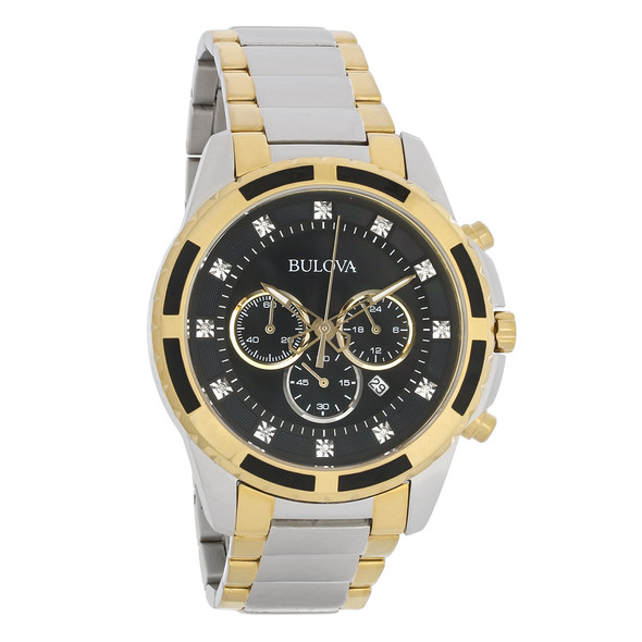 Bulova Men's Diamond Black Dial Two-Tone Chronograph Quartz Watch 98D132