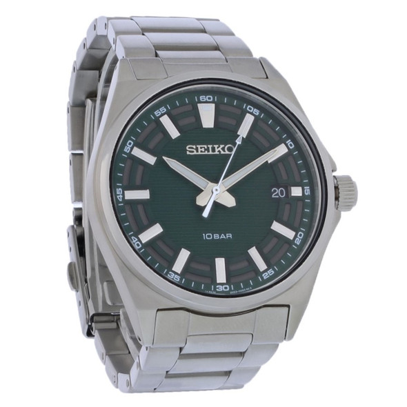 Seiko Essentials Men's Stainless Steel Green Dial Quartz Watch SUR503