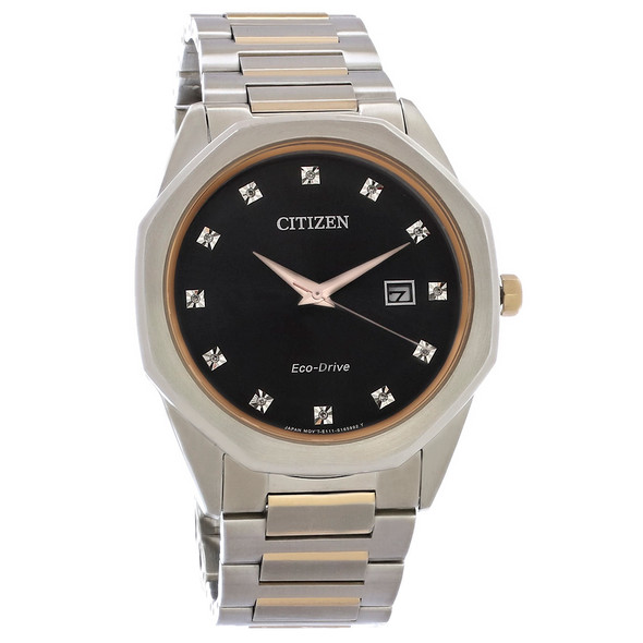 Citizen Eco-Drive Corso Diamond Men's Two-Tone Black Dial Watch BM7496-56G