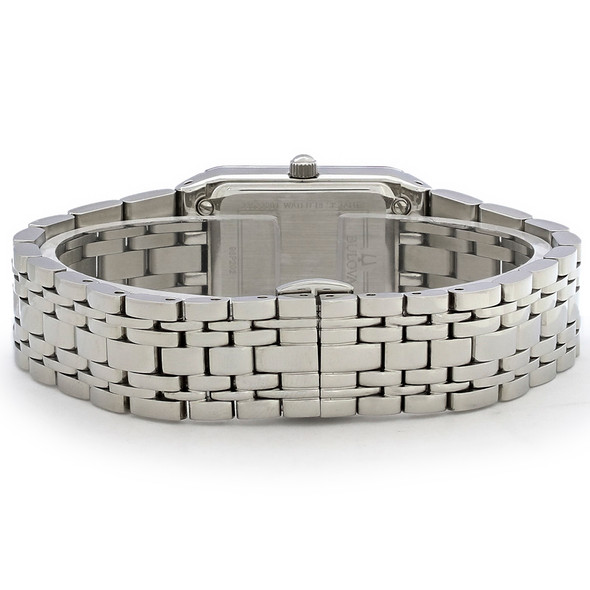 Bulova Quadra Women's Stainless Steel Black Dial Diamond Quartz Watch 96P202