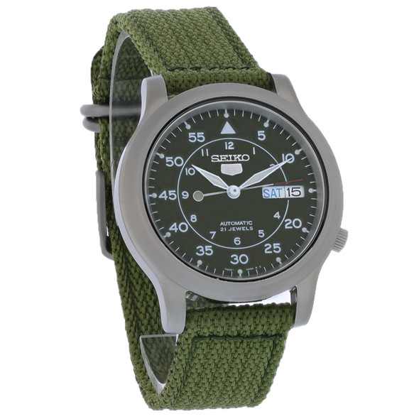 Seiko 5 Men's Day/Date Green Dial and Fabric Strap Automatic Watch SNK805