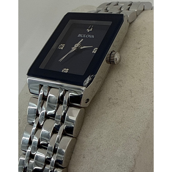 Bulova Futuro Quadra Women's Stainless Steel Diamond Quartz Watch 96P187