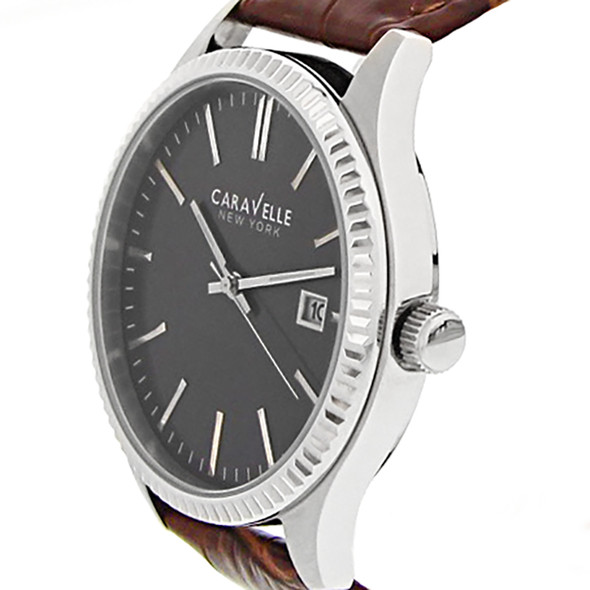 Caravelle By Bulova Men's Gray Dial Brown Leather Quartz Watch 43B132
