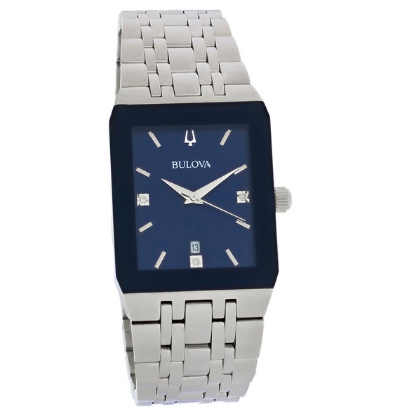 Bulova Quadra Men's Blue Dial Stainless Steel Quartz Watch 96D139