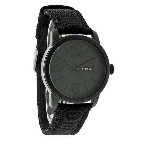 Citizen Eco-Drive Men's Day/Date Black Anodized Canvas Strap Watch BM8475-00F