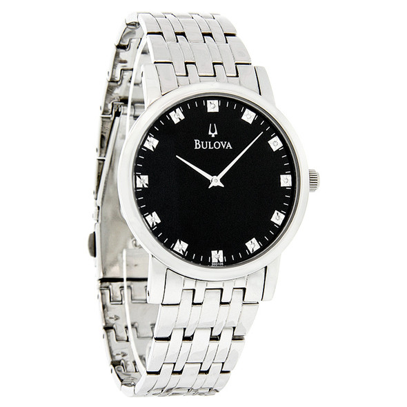Bulova Diamond Men's Black Dial Stainless Steel Quartz Watch 96D106