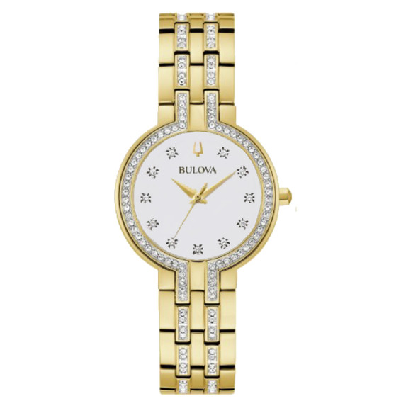 Bulova Women's Crystal Collection Gold-Tone White Dial Quartz Watch 98L316