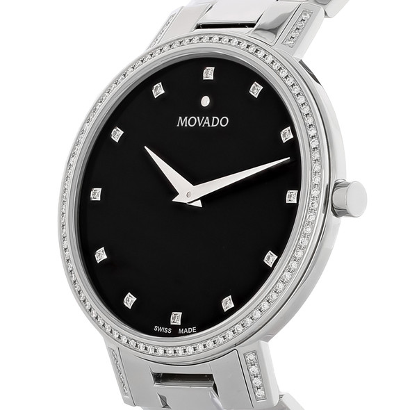 Movado Men's Faceto Diamond Black Dial Stainless Steel Quartz Watch 0607482