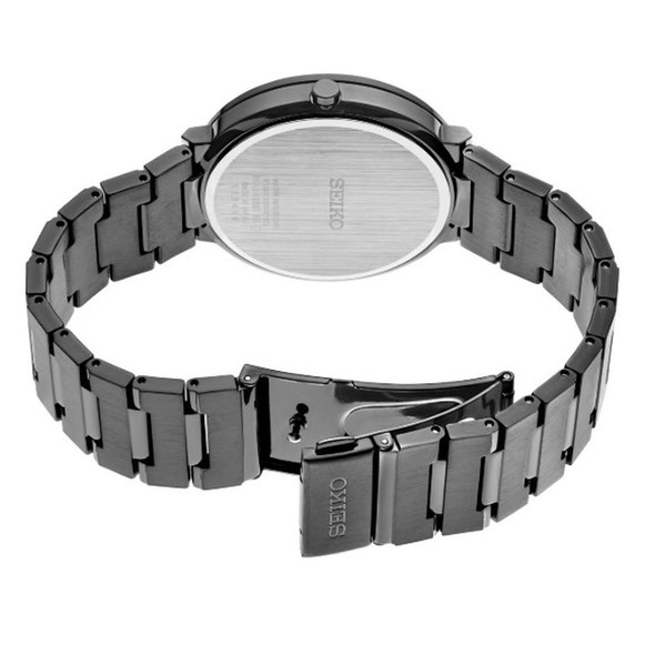 Seiko Essentials Men's Quartz Black Dial Stainless Steel Watch SUR487