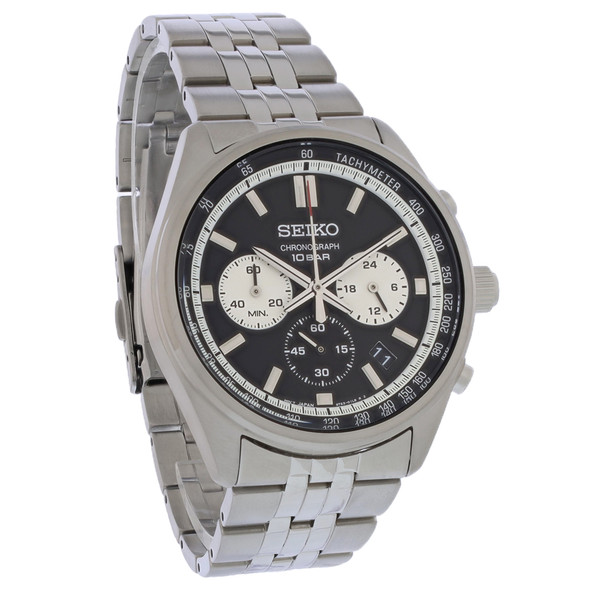 Seiko Essentials Black Dial Men's Stainless Chronograph Quartz Watch SSB429