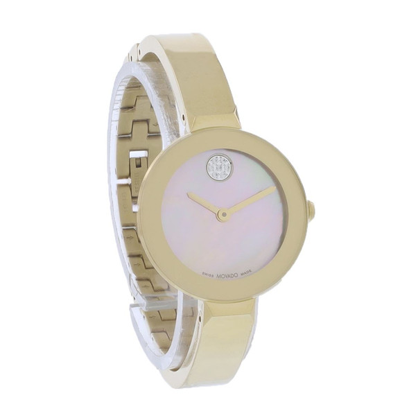 Movado Bold Women's Gold Tone Bangle Bracelet Quartz Watch 3600938