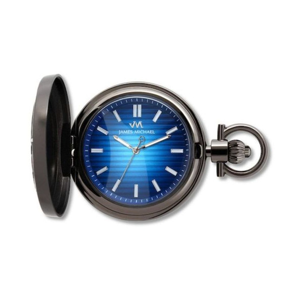 James Michael Men's Quartz Pocket Watch Gunmetal Blue Dial PQA061134