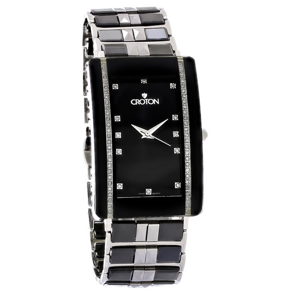 Croton Diamond Men's Black Ceramic and Stainless Steel Quartz Watch CN307048BKBK