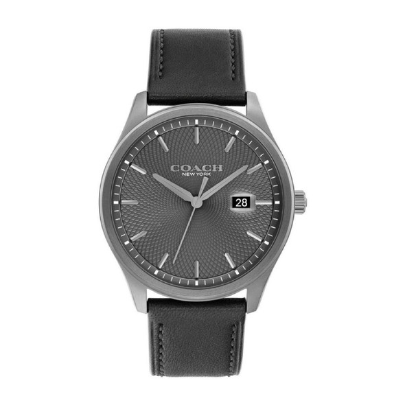 Coach Oliver Men's Grey Dial Black Leather Strap Quartz Watch 14602758