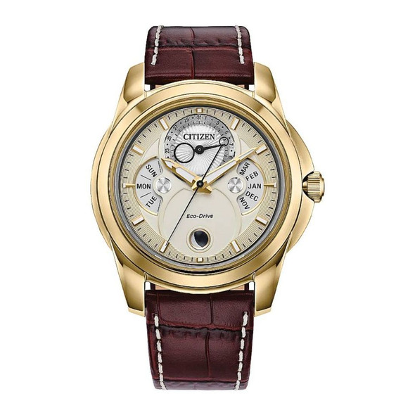 Citizen Men's Calendrier Eco-Drive Moonphase Leather Strap Watch BU0082-06P