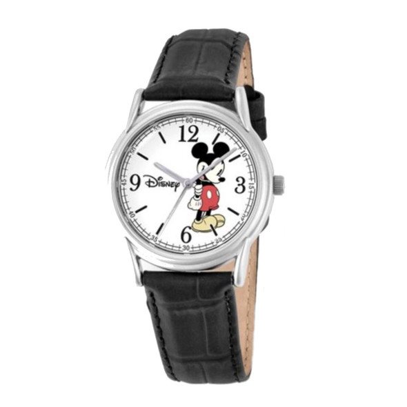 Disney Mickey Mouse Women's Black Leather Strap Quartz Watch XWA4384