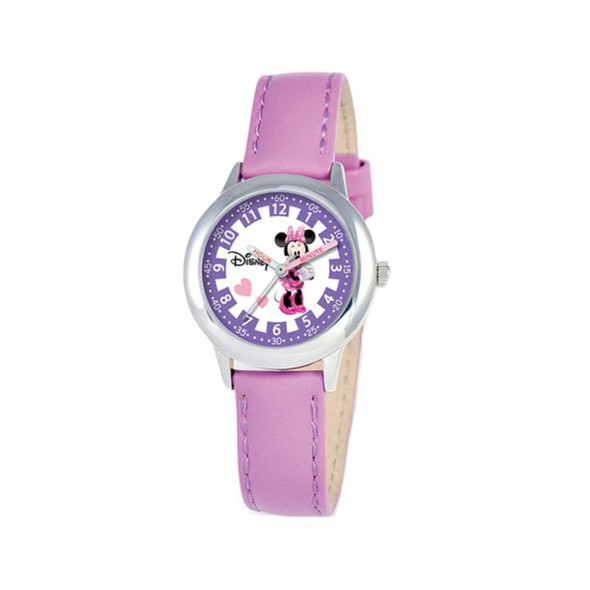 Disney Minnie Mouse Kids Purple Leather Band Time Teacher Watch XWA3591