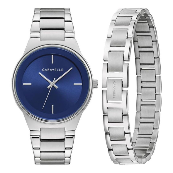 Caravelle by Bulova Modern Men's Blue Dial Quartz Watch & Bracelet Set 43K101