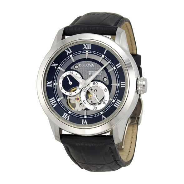 Bulova Sutton Men's Skeleton 21 Jewels Leather Strap Automatic Watch 96A135