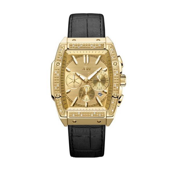 JBW Echelon Men's Diamond Chronograph Gold Tone Black Leather Strap Watch J6379E