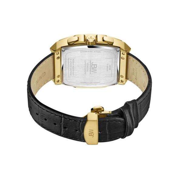 JBW Echelon Men's Diamond Chronograph Gold Tone Black Leather Strap Watch J6379E
