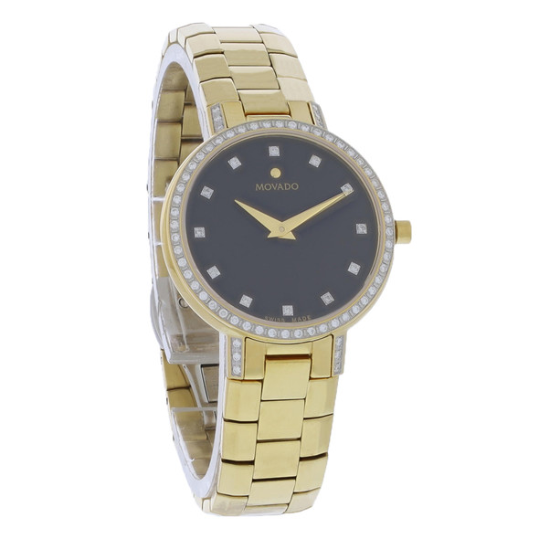 Movado Faceto Diamond Women's Black Dial Swiss Quartz Watch 0607644