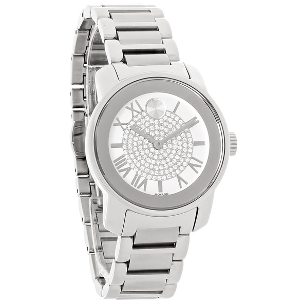 Movado Bold Women's Crystal White Dial Stainless Swiss Quartz Watch 3600254