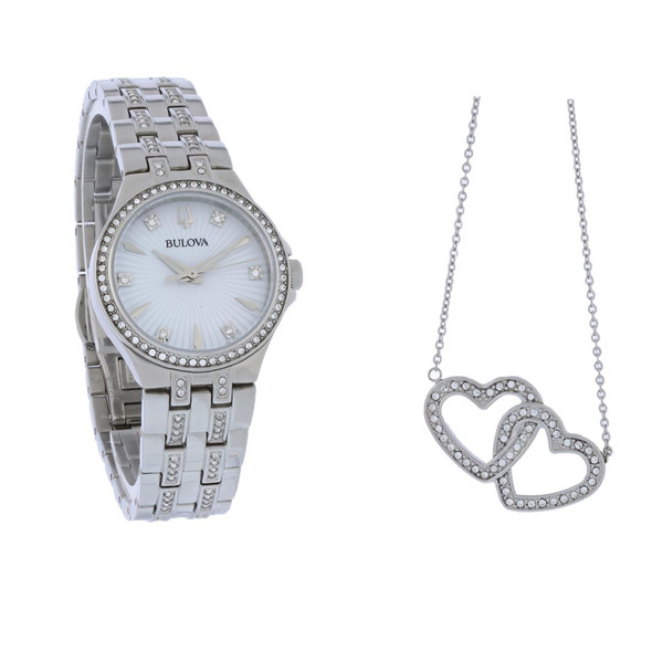 Bulova Crystal Women's Stainless Steel MOP Dial Quartz Watch 96X161