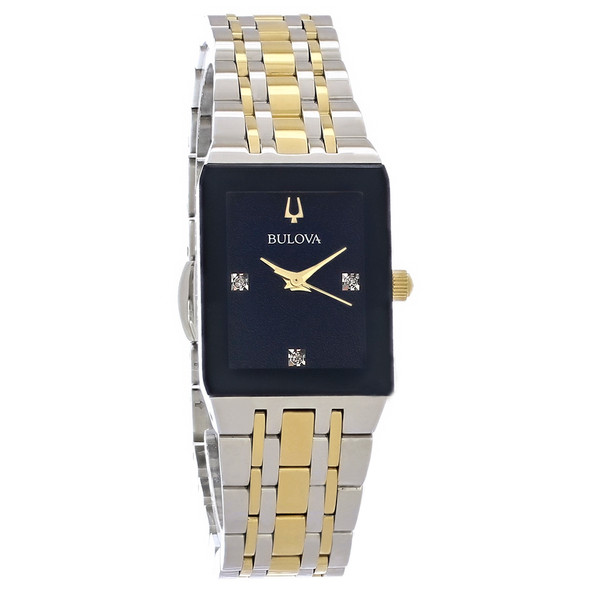 Bulova Quadra Women's 2-Tone Stainless Blue Dial Diamond Quartz Watch 98P177