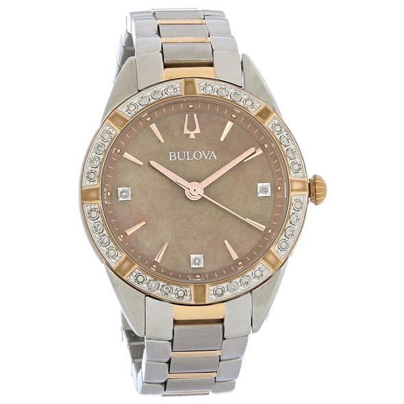 Bulova Sutton Women's Mother-of-Pearl Diamond Two Tone Quartz Watch 98R264
