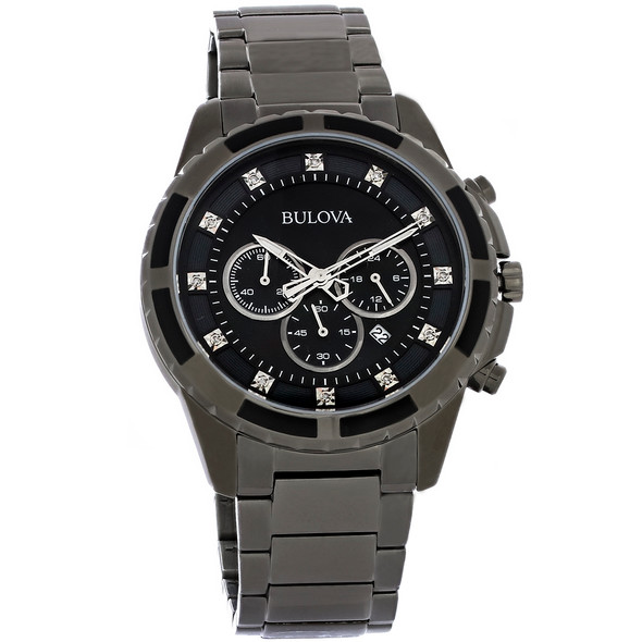 Bulova Gunmetal PVD Stainless Chronograph Diamond Quartz Watch 98D133