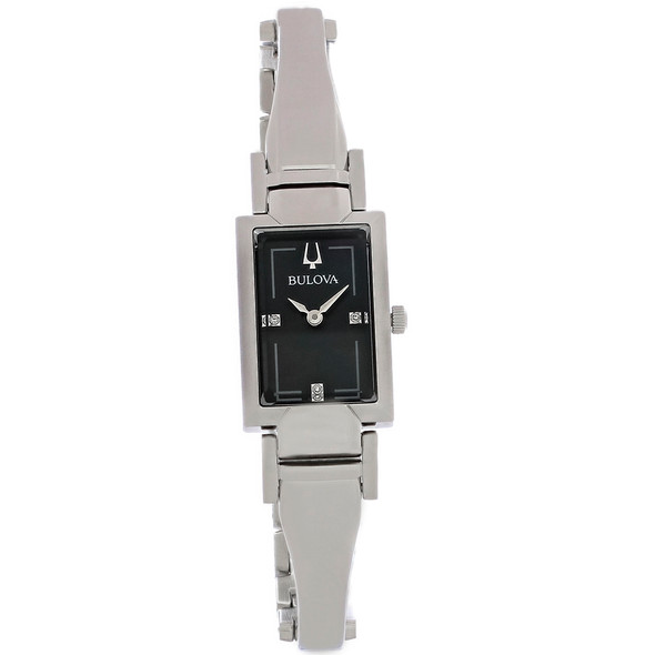 Bulova Diamond Women's Stainless Steel Black Mother-Of-Pearl Quartz Watch 96P209
