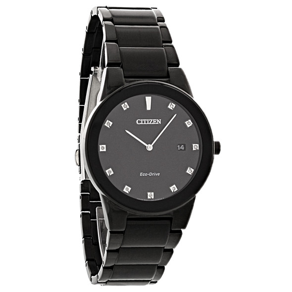 Citizen Eco-Drive Men's Axiom Series Diamond Black Ion Bracelet Watch AU1065-58G