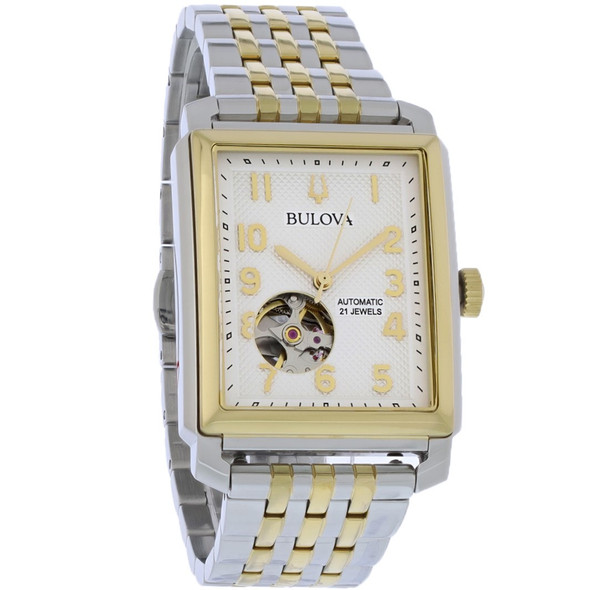Bulova Sutton Men's Two Tone Stainless Steel White Dial Automatic Watch 98A308