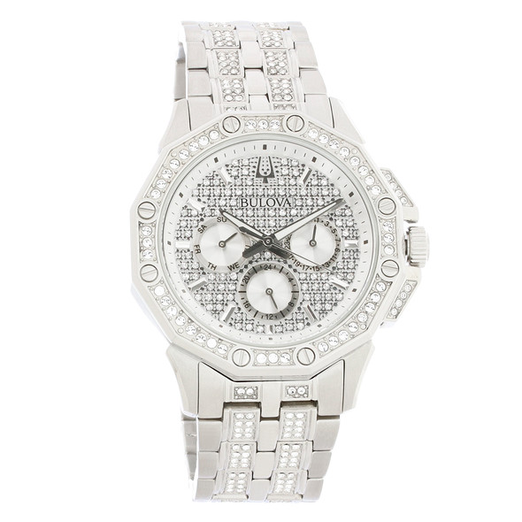 Bulova Men's Crystal Multifunction Stainless Steel Quartz Watch 96C134