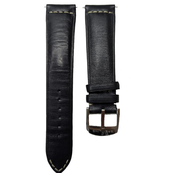 Breitling 489X Black Calfskin Leather Watch Strap 21/18mm Replacement Band