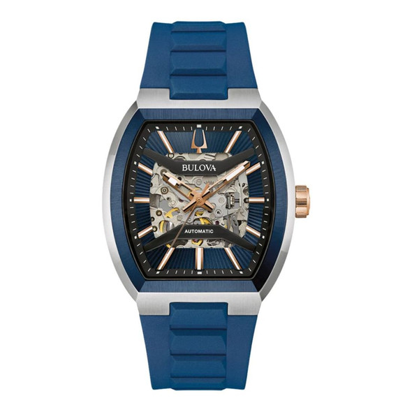 Bulova Maquina Men's Skeleton Blue Dial Automatic Watch 98A318