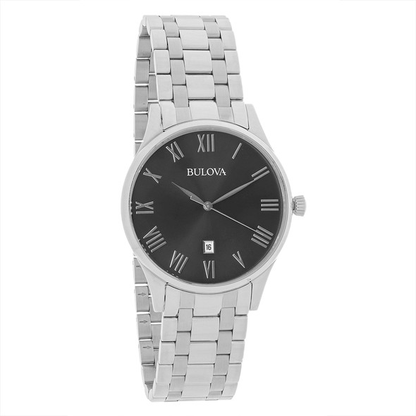 Bulova Men's Charcoal Dial Stainless Steel Quartz Watch 96B261
