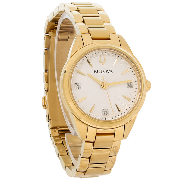Bulova Women's Sutton Diamond Gold Tone Silver Dial Quartz Watch - 97P150