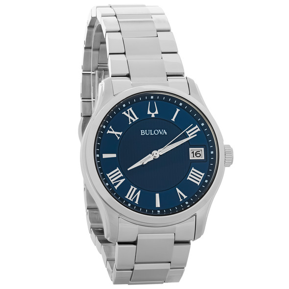 Bulova Wilton Men's Stainless Steel Blue Dial Quartz Watch - 96B386