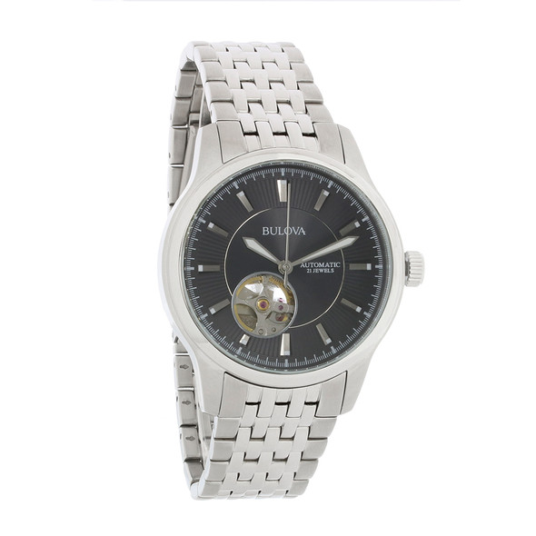 Bulova Automatic Men's 21 Jewels Stainless Steel Charcoal Dial Watch - 96A190