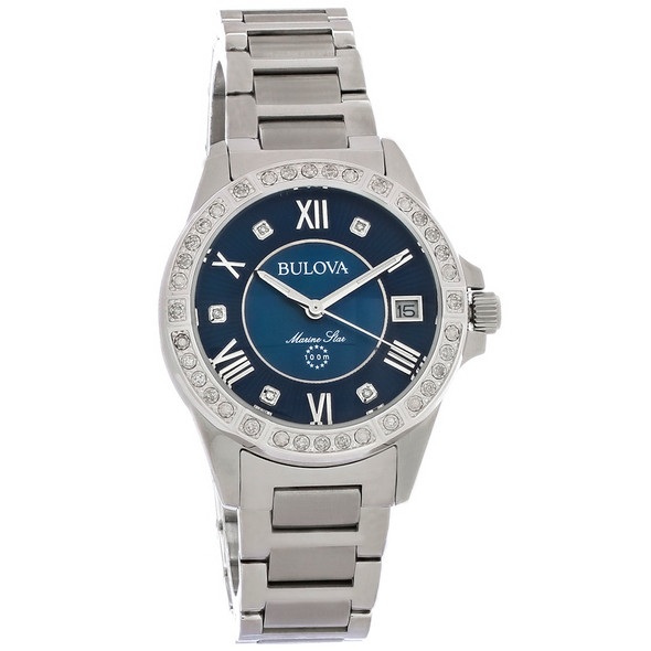 Bulova Marine Star Women's Blue MOP Diamond Quartz Watch - 96R215