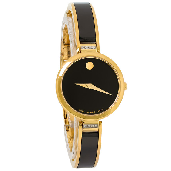 Movado Moda Diamond Women's Gold Tone PVD Black Dial Quartz Watch - 0607716