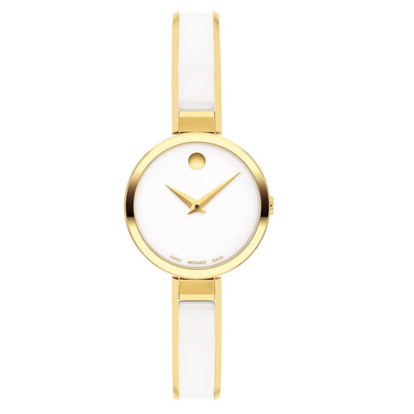 Movado Moda Gold-Tone and White Ceramic Bangle Quartz Watch - 0607715