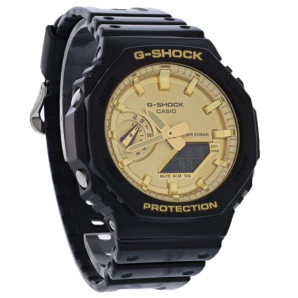 Casio G-Shock Men's Black Resin Gold Dial Chronograph Quartz Watch - GA2100GB-1A
