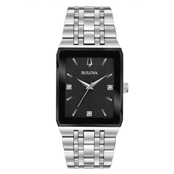Bulova Quadra Men's Black Dial Stainless Steel Quartz Watch 96D145