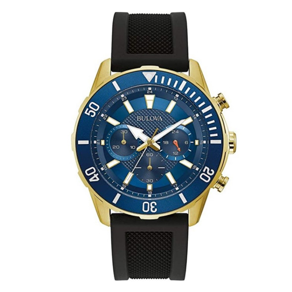 Bulova Chronograph Men's Blue Dial Gold Plated Stainless Quartz Watch 98A244